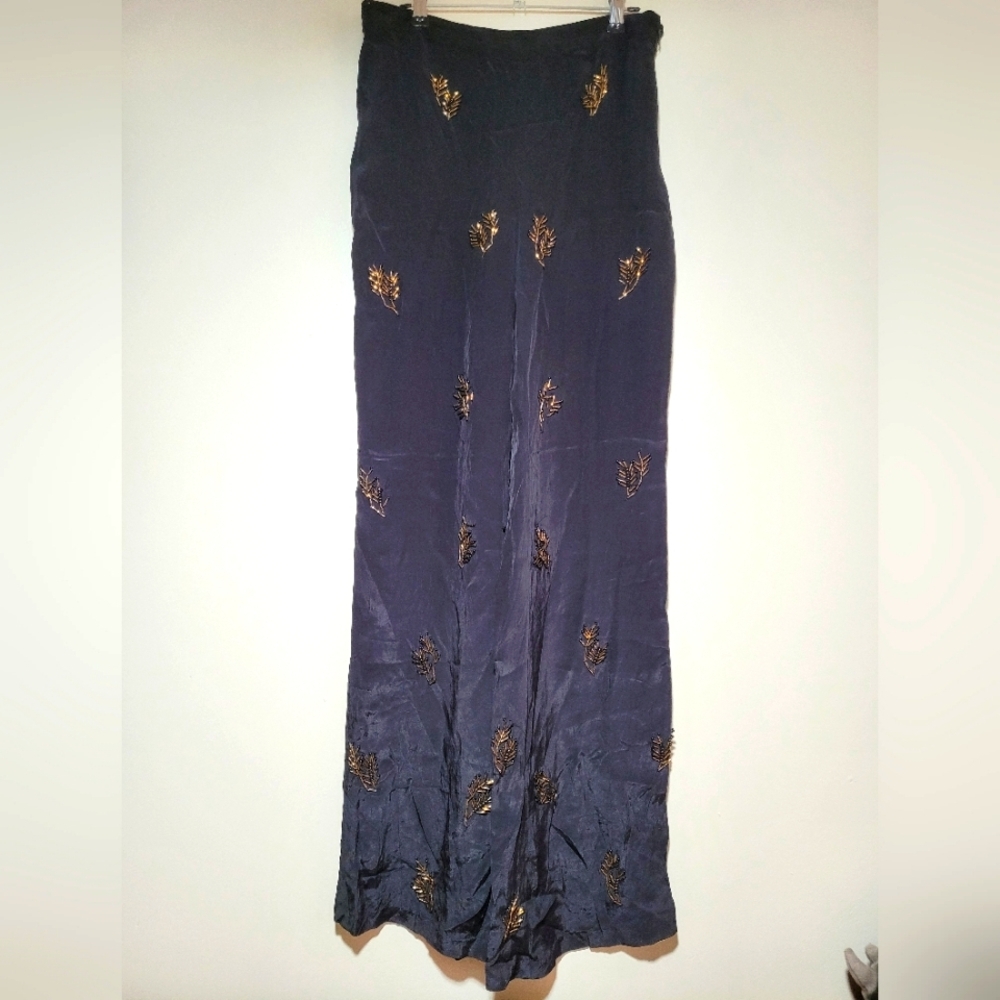 ZARA Black Satin Pants with Gold Leaf Beads